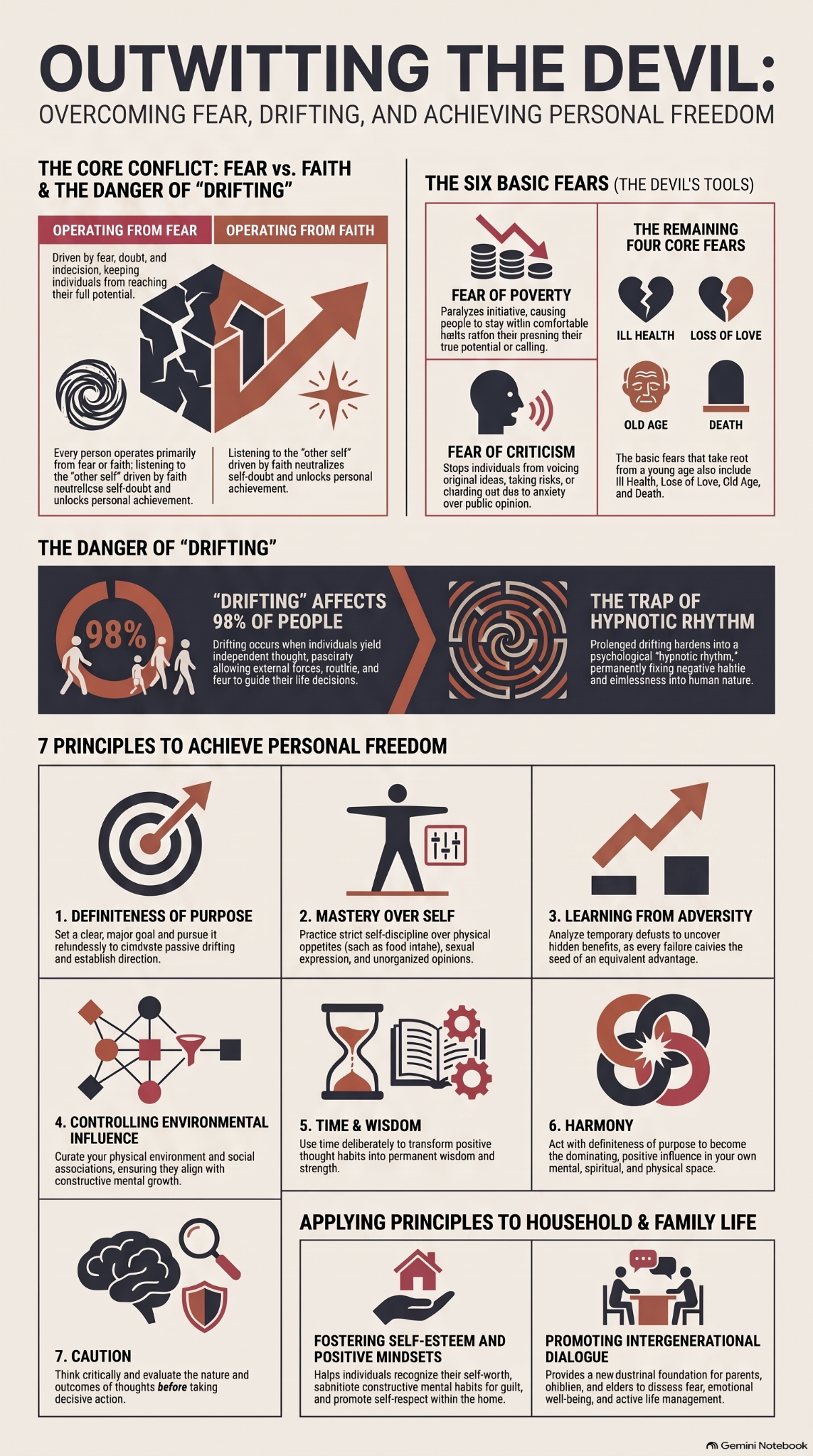 Outwitting the Devil infographic with fears, drifting and seven principles